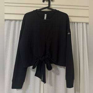ALO Yoga Black Long-Sleeve Tie-Front Crop Top Medium